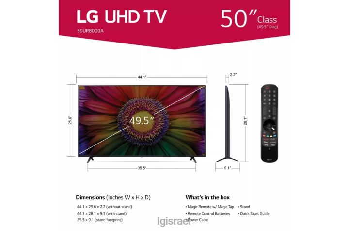 טלוויזיה| LG 50 אינץ' מסדרת ur8000 led 4k uhd smart webos 23 w/ thinq ai tv 6TDNN284