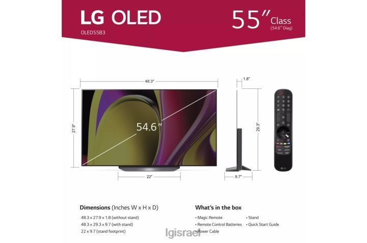 טלוויזיה| LG 55 אינץ' class b3 series oled 4k uhd smart webos 23 w/ thinq ai tv 6TDNN281
