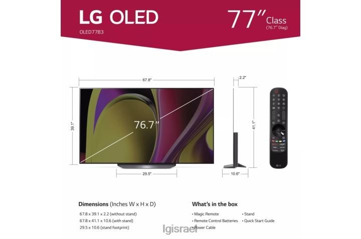 טלוויזיה| LG 77 אינץ' class b3 series oled 4k uhd smart webos 23 w/ thinq ai tv 6TDNN250