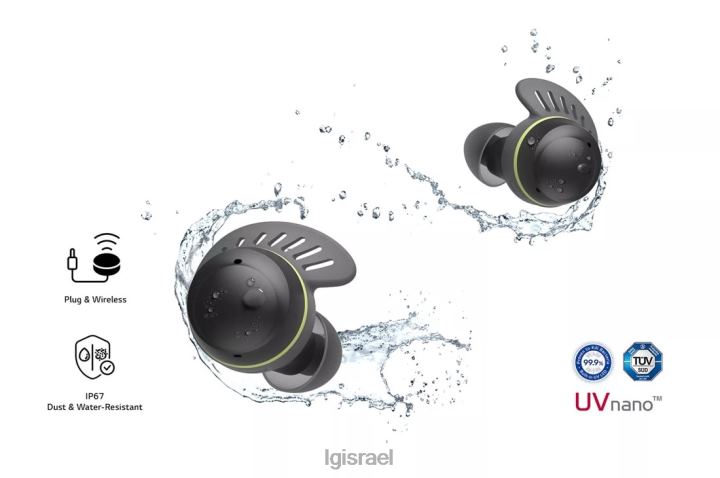 מכשיר| LG tone freefit tf8 - טכנולוגיית swivelgrip אמיתית אוזניות Bluetooth אלחוטיות uvnano+ 6TDNN474