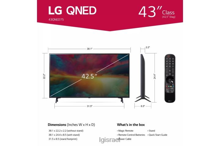 טלוויזיה| LG 43 אינץ' מסדרת qned75 led 4k uhd smart webos 23 w/ thinq ai tv 6TDNN267
